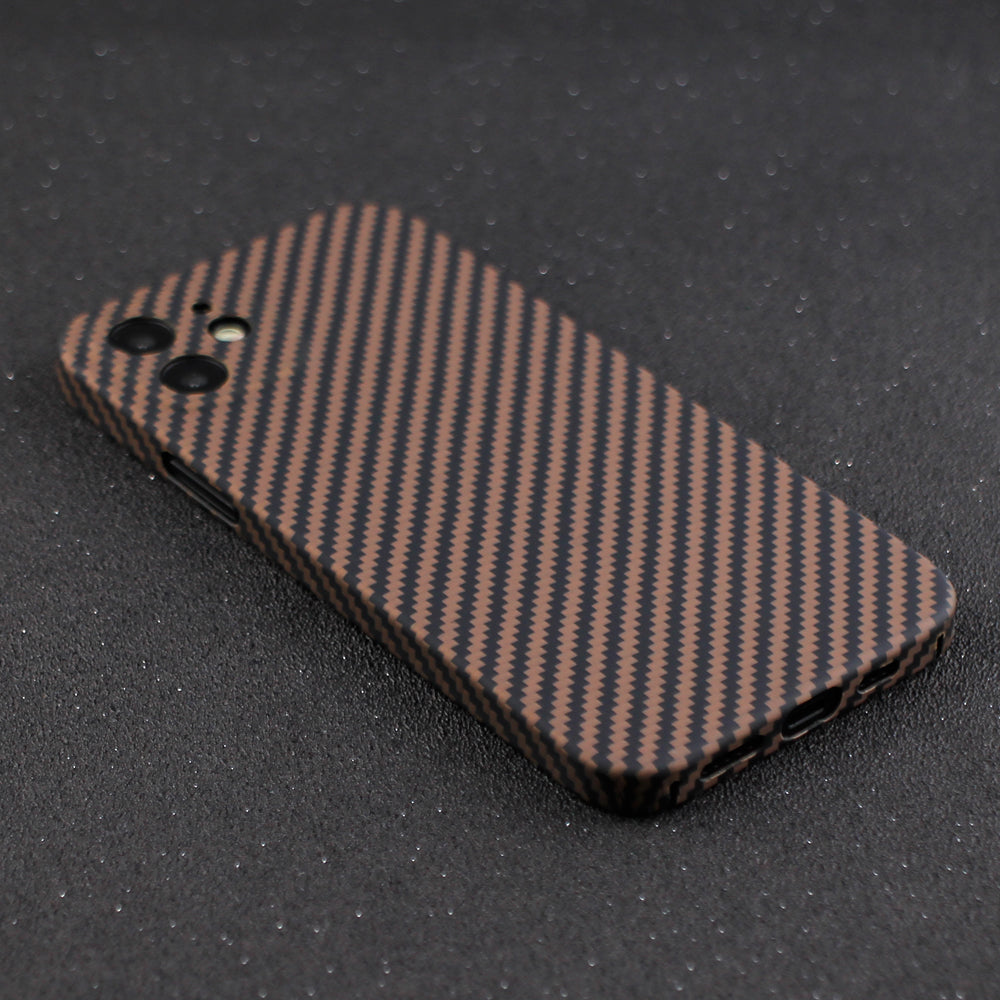 Protective Cover for iPhone 12 6.1 inch Fall Proof Precise Cutout Carbon Fiber Texture Aramid Fiber Back Case - Black Gold Protective Cover for iPhone 12 6.1 inch Fall Proof Precise Cutout Carbon Fiber Texture Aramid Fiber Back Case - Black Gold